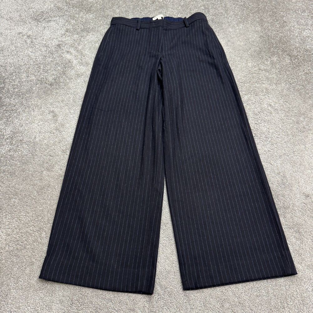 Banana Republic Everyday Wide Leg Pinstripe Dress Pants Womens Medium Navy Blue
